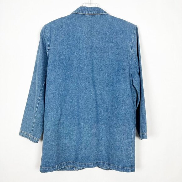 Vintage Jordache Chore Jacket Rigid Denim Blazer Medium Wash Women's Size L - Picture 12 of 13